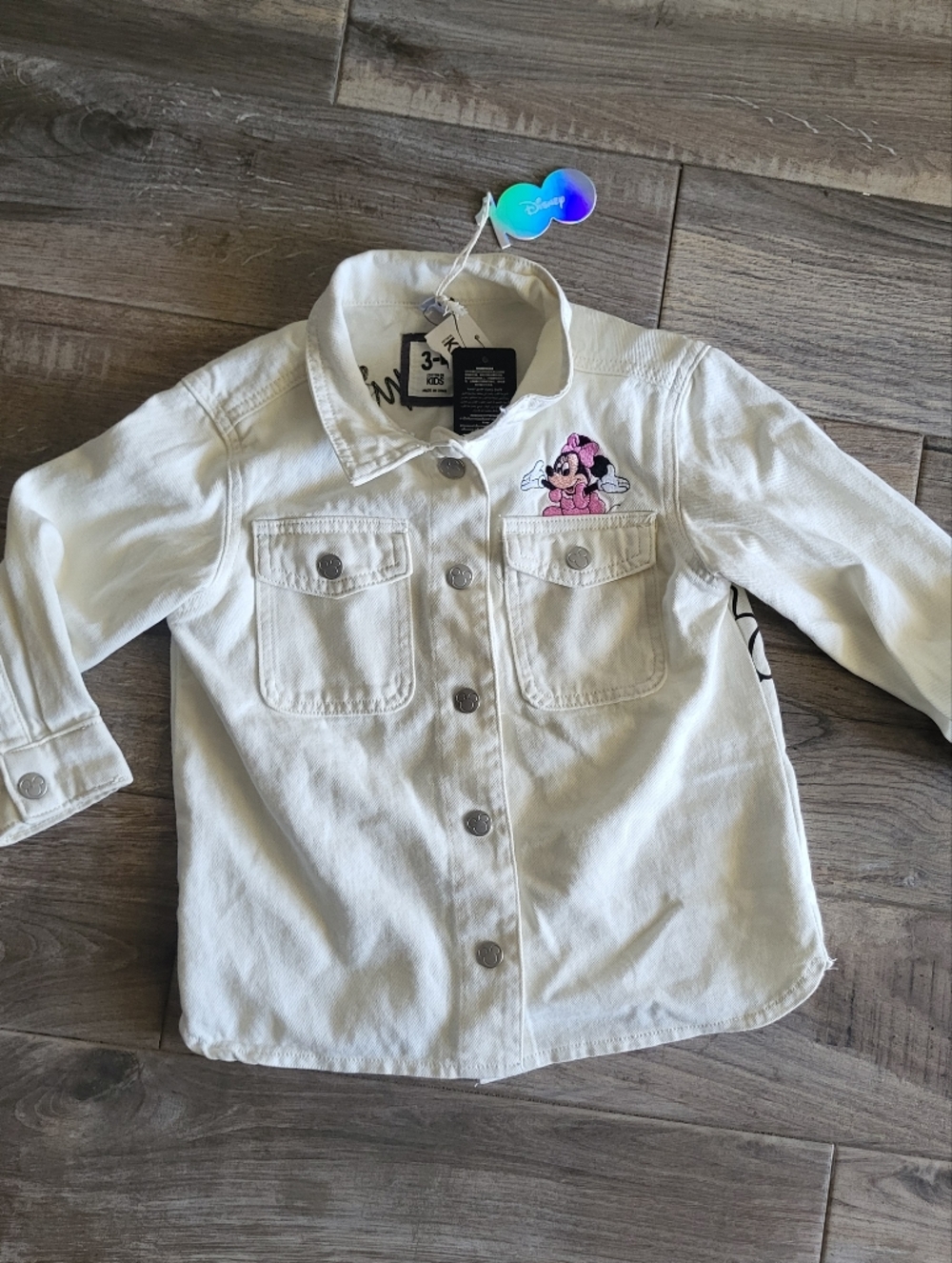 COTRONON Disney Girls' White Denim Jacket with Minnie Mouse Patch - 3T/4t